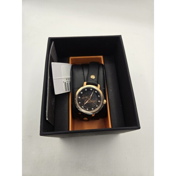 Bulova Harley-Davidson 77L109 Ladies\' Rose Gold Leather Wrap Watch. NIB. New Bat main image 4